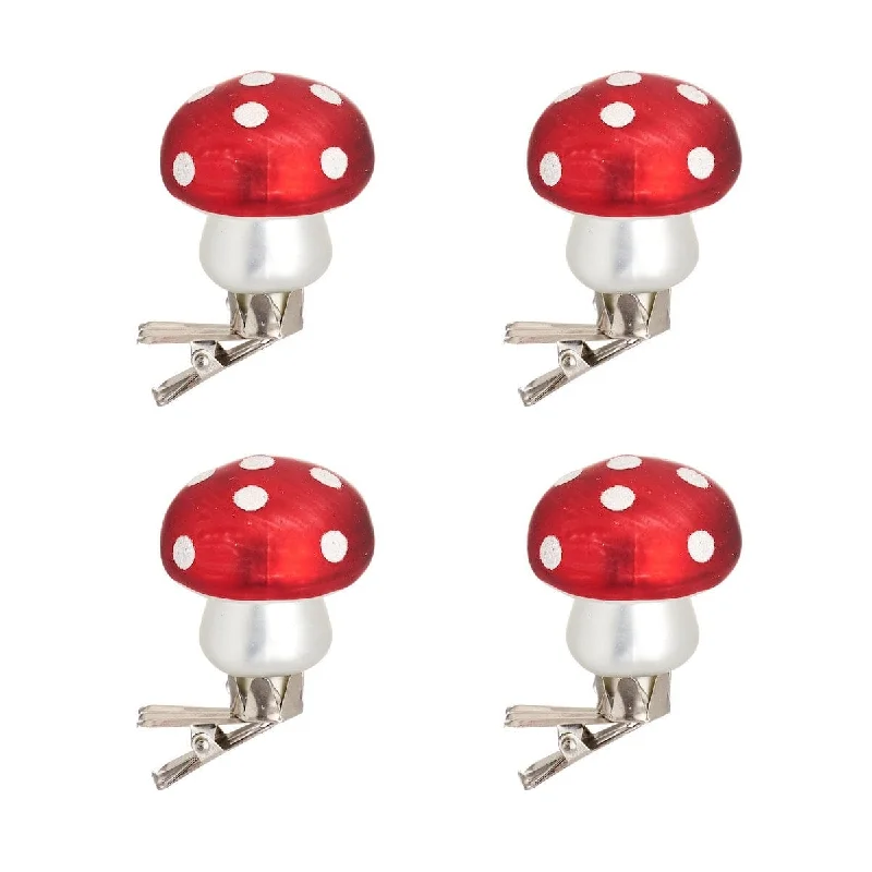 Christmas Decoration for toy displays-Set of 4 Clip on Mushroom Christmas Tree Decorations