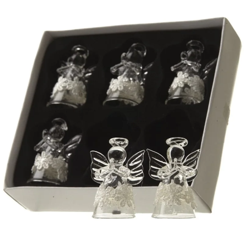 Christmas Decoration for village scenes-Set of 6 Floral Glass Angel Christmas Tree Decorations