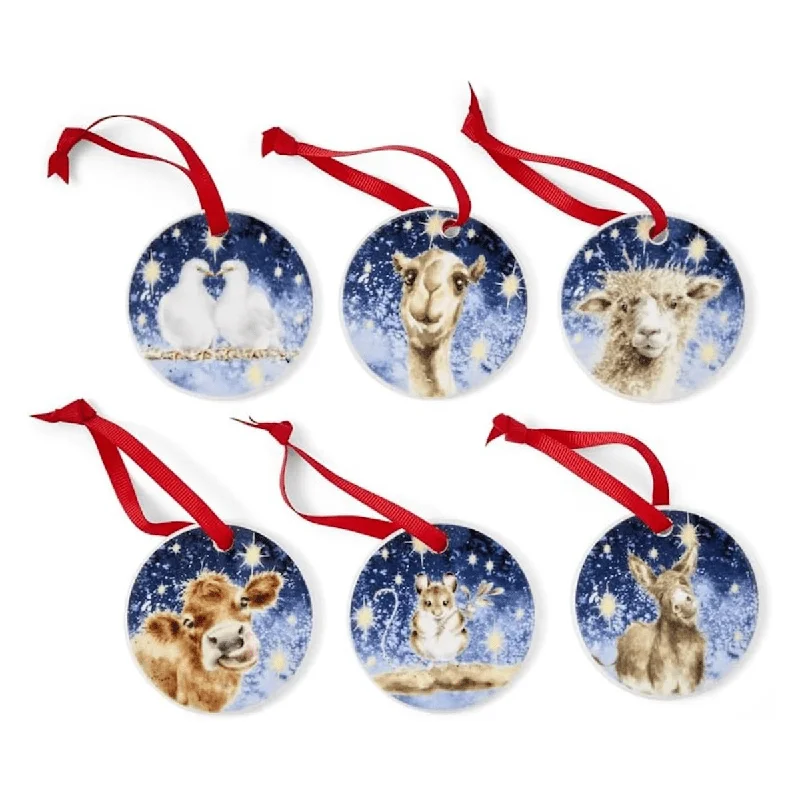 Christmas Decoration for carol themes-Set of 6 Nativity Animal Bone China Christmas Tree Decorations