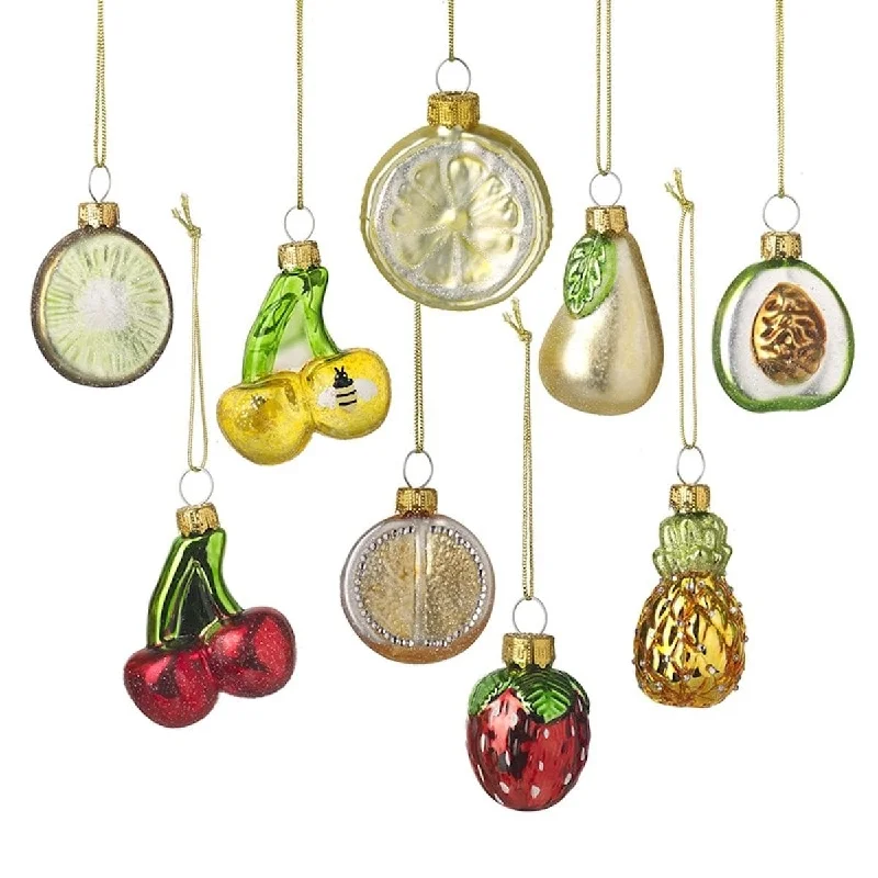 Christmas Decoration for warm drinks-Set of 9 Glass Fruit Christmas Tree Decorations