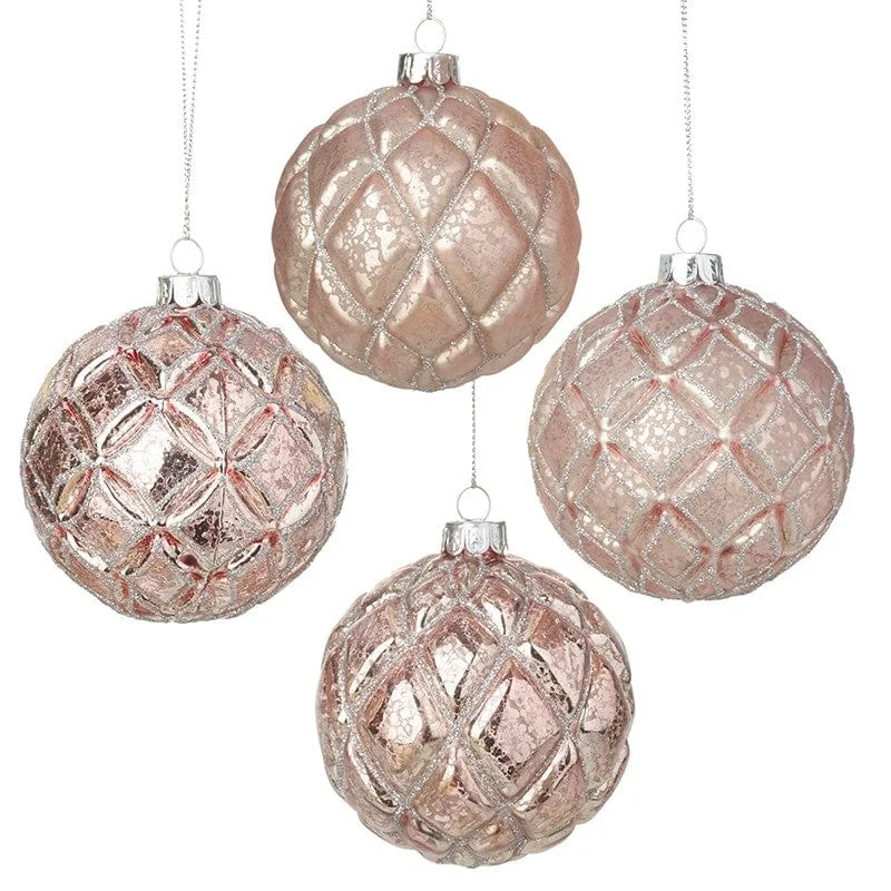 Christmas Decoration for cozy homes-Set of Four Pink and Silver Christmas Tree Baubles