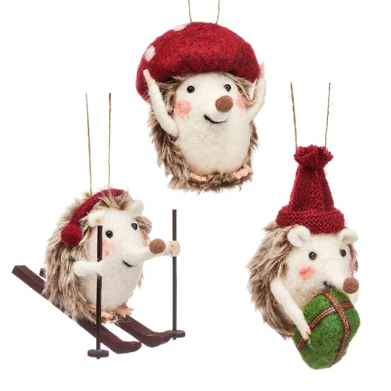 Christmas Decoration for metal shine-Set of Three Festive Hedgehogs Christmas Tree Decorations