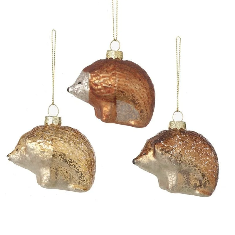 Christmas Decoration for festive cheer-Set of Three Glass Hedgehog Christmas Tree Decorations