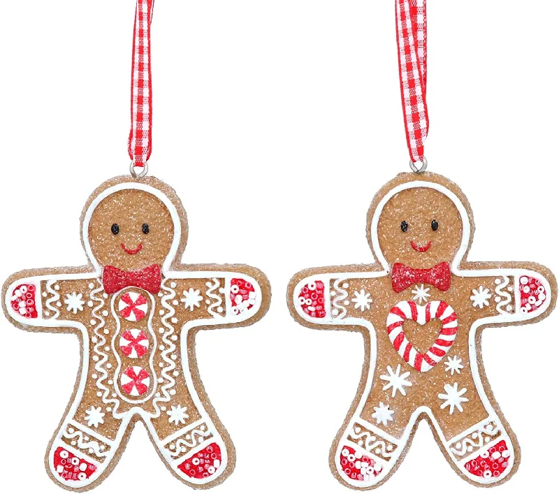 Christmas Decoration for balcony flair-Set of Two Gingerbread Men Christmas Tree Decorations