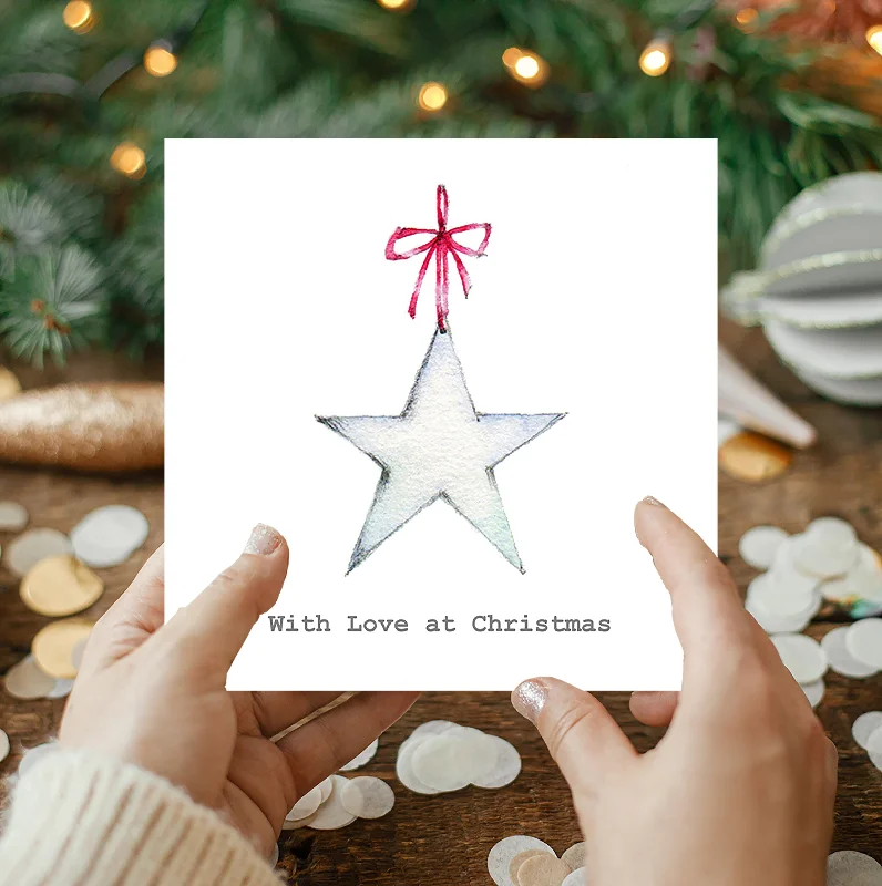 Soft wool blanket series for natural warmth-Premium Hand-Finished Star Christmas Card - Festive Greeting Card - High-Quality