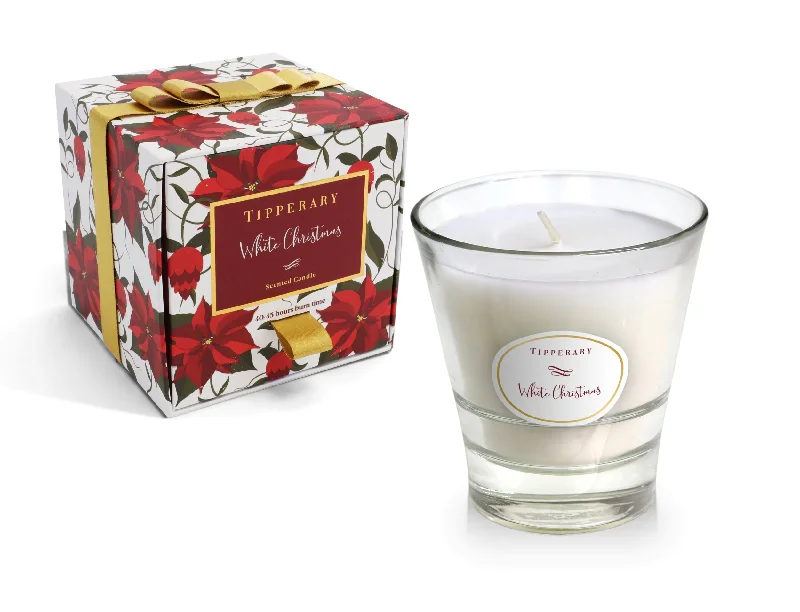 DIY Christmas gift candles for crafty gift-giving-Tipperary Crystal Poinsettia Tumbler Candle - White Christmas