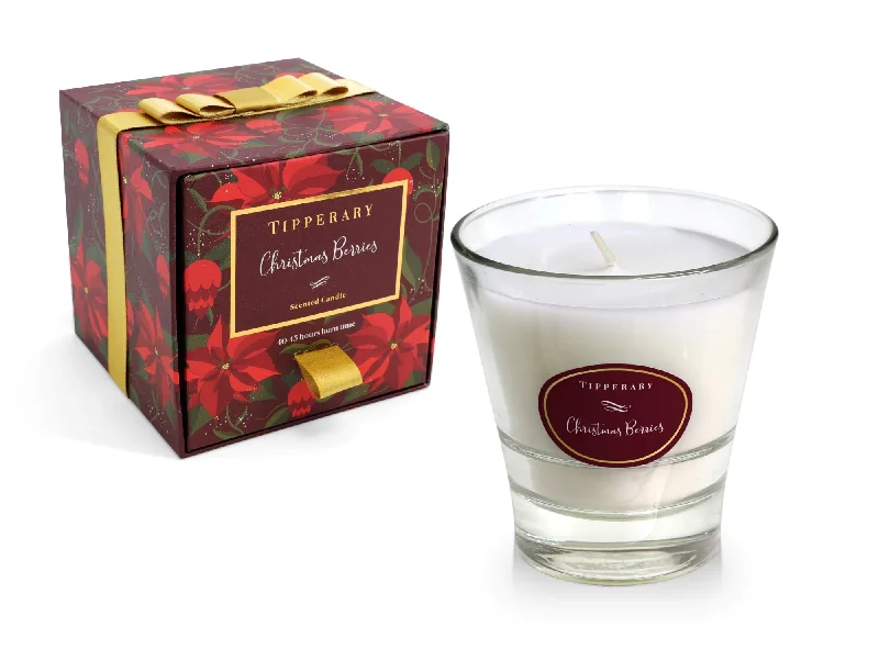 Charming Christmas gift candles for home and office-Tipperary Crystal Poinsettia Tumbler Candle - Christmas Berries