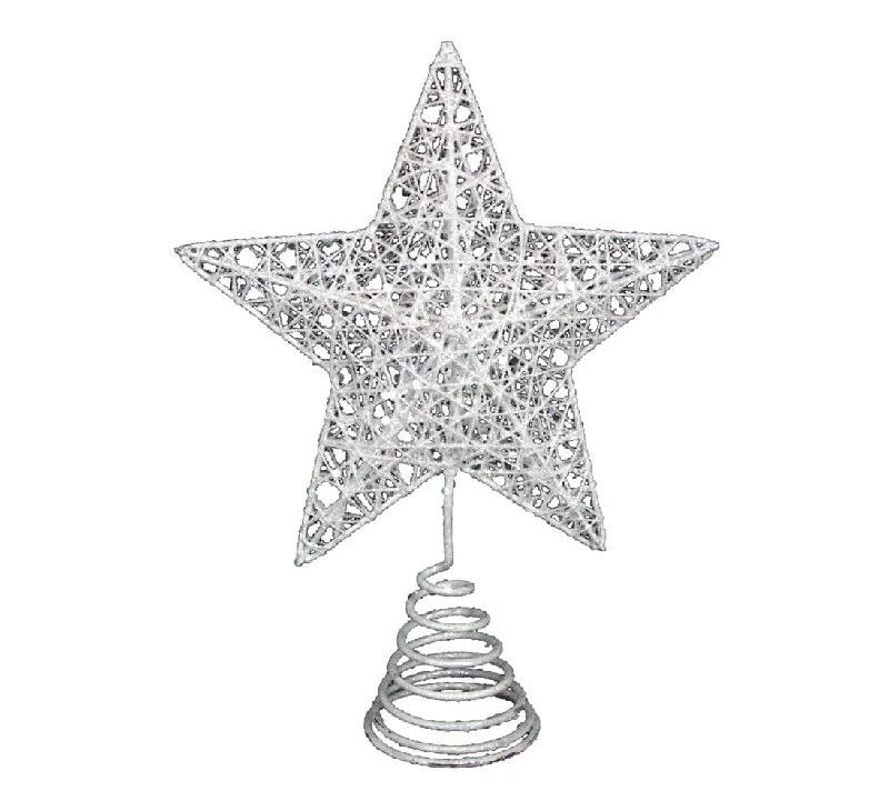 Christmas Decoration for driveway cheer-White Glitter Star Christmas Tree Topper