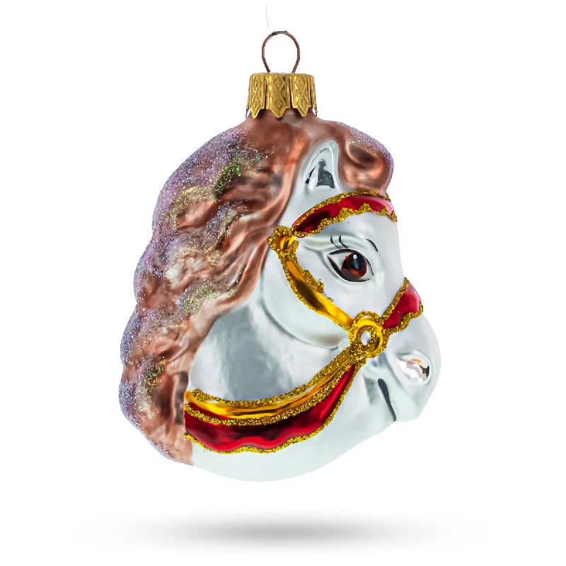 Christmas Decoration for handmade crafts-White Horse Head Mini Glass Christmas Ornaments