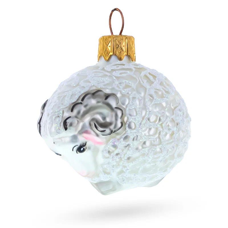 Christmas Decoration for elf magic-White Curly Ram Mini Glass Christmas Ornament