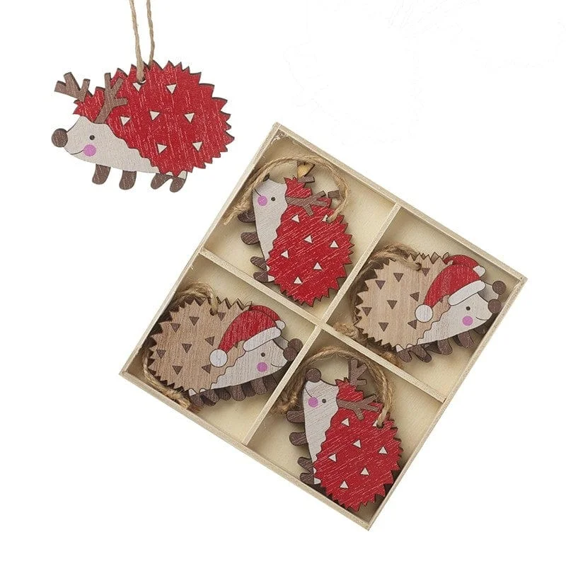 Christmas Decoration for window displays-Wooden Hedgehog Christmas Tree Decorations